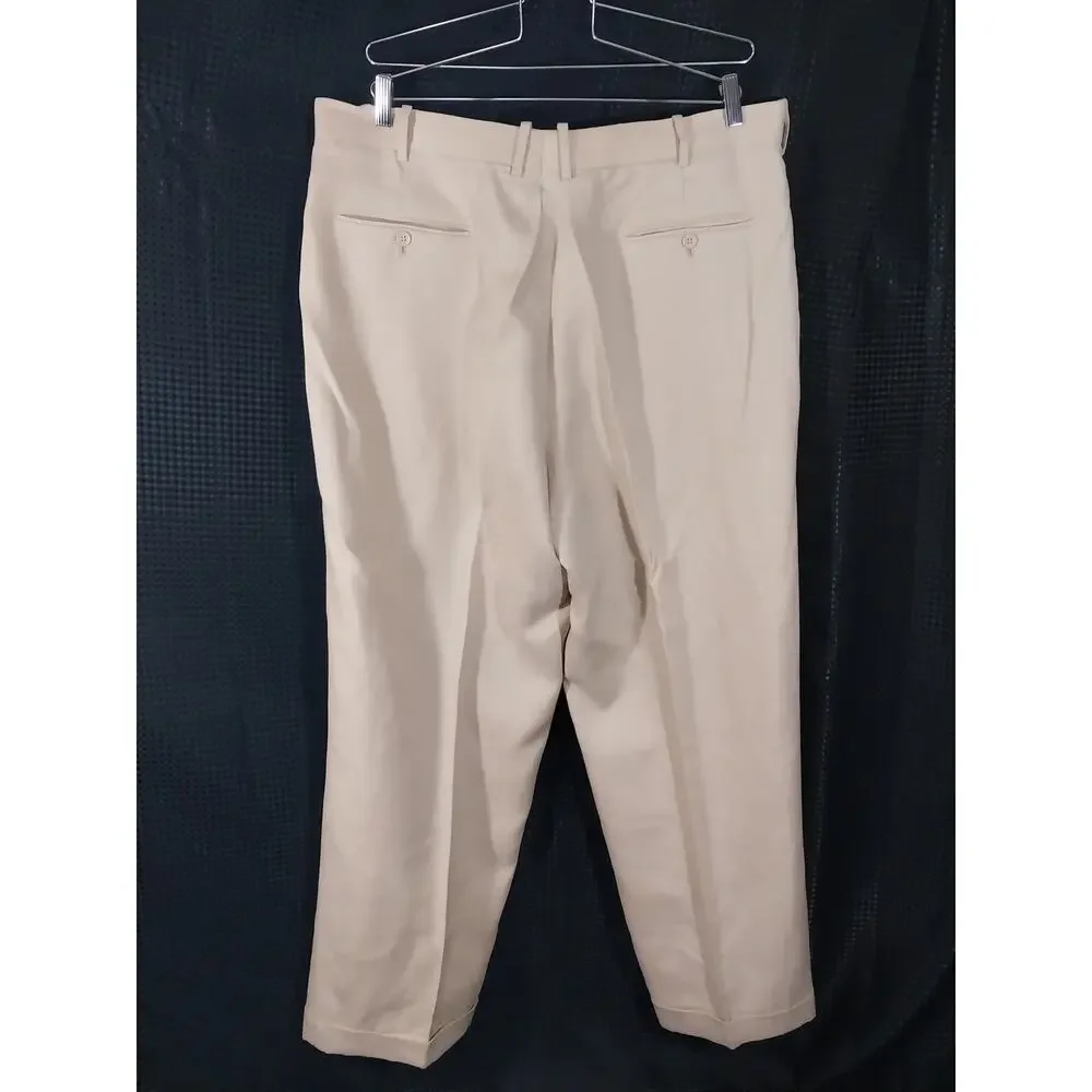 INSERCH! 100% LINEN! NATURAL TAN PLEAT FRONT, CUFFED, WIDE LEG DRESS PANTS! 42W
